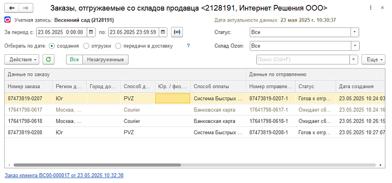 Как в 1С:Управлении торговлей 11.5 работать на Ozon по модели FBS